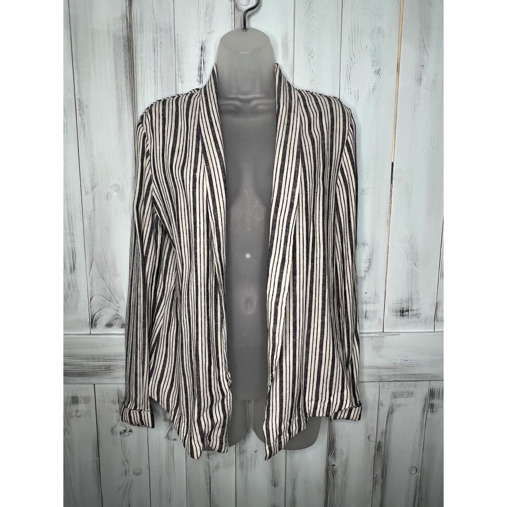 WOMENS SANCTUARY BLUE WHITE STRIPED LINEN BLEND OPEN FRONT LIGHTWEIGHT JACKET SM